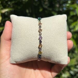18K White Gold Plated Stainless Steel Multi Color Diamond Tennis Bracelet